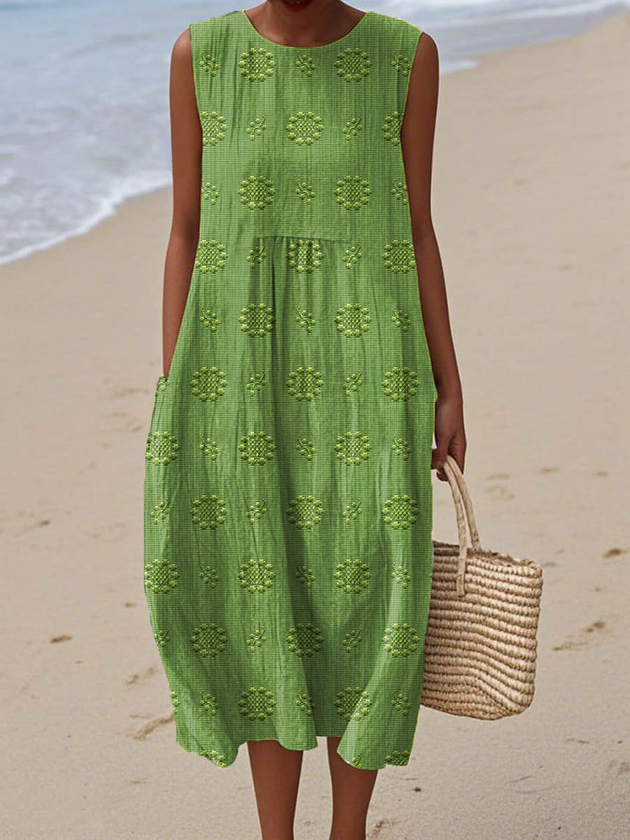 Linda™ - Elegant Sleeveless Cotton Dress with Pockets